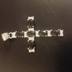 925 Silver Black Onyx Moissonite Cross Pendant